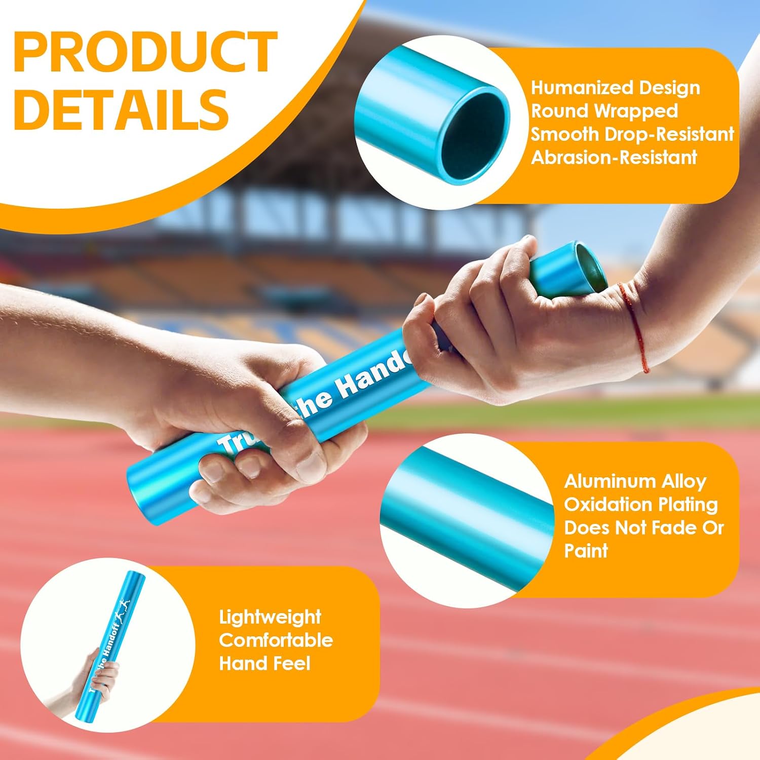 4PCS Track Field Relay Baton with laser-etched “Trust the Handoff” logo | Field Race Running Batons Suitable for Outdoor Sports Practice Athlete Tool, Corrosion Resistant Track and Field Equipments