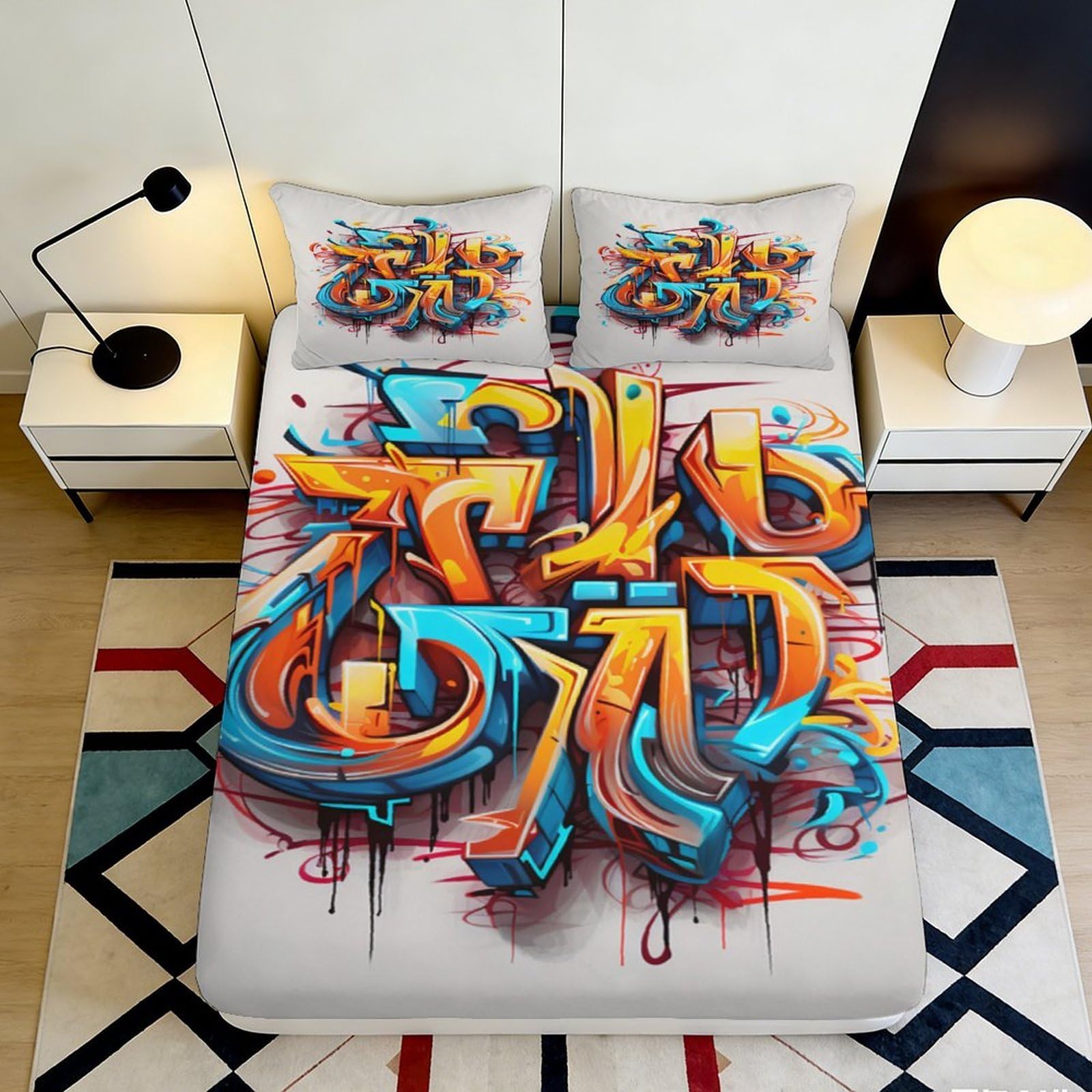 Pnayamiorkfel Style-10 3D Printed Graffiti Art Fitted Sheet Microfiber Vibrant Urban Street Mattress Cover For Bedroom Dorm Decor 90X200x25cm