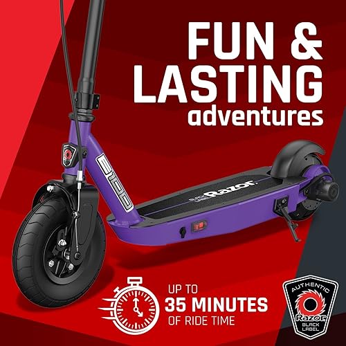 Vista 6 de Razor Black Label E100 Electric Scooter for Kids Age 8 and Up, 8" Pneumatic Front Tire, Power Core High-Torque Hub Motor, Up to 10 mph, All-Steel