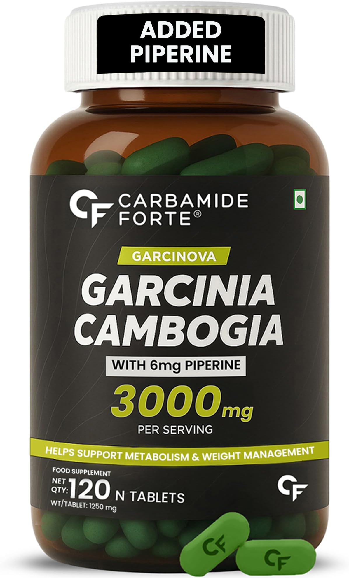 Carbamide Forte Garcinia Cambogia 3000mg 60% HCA & 6mg Piperine Per Serving | Weight Loss Supplement- 120 Veg Tablets
