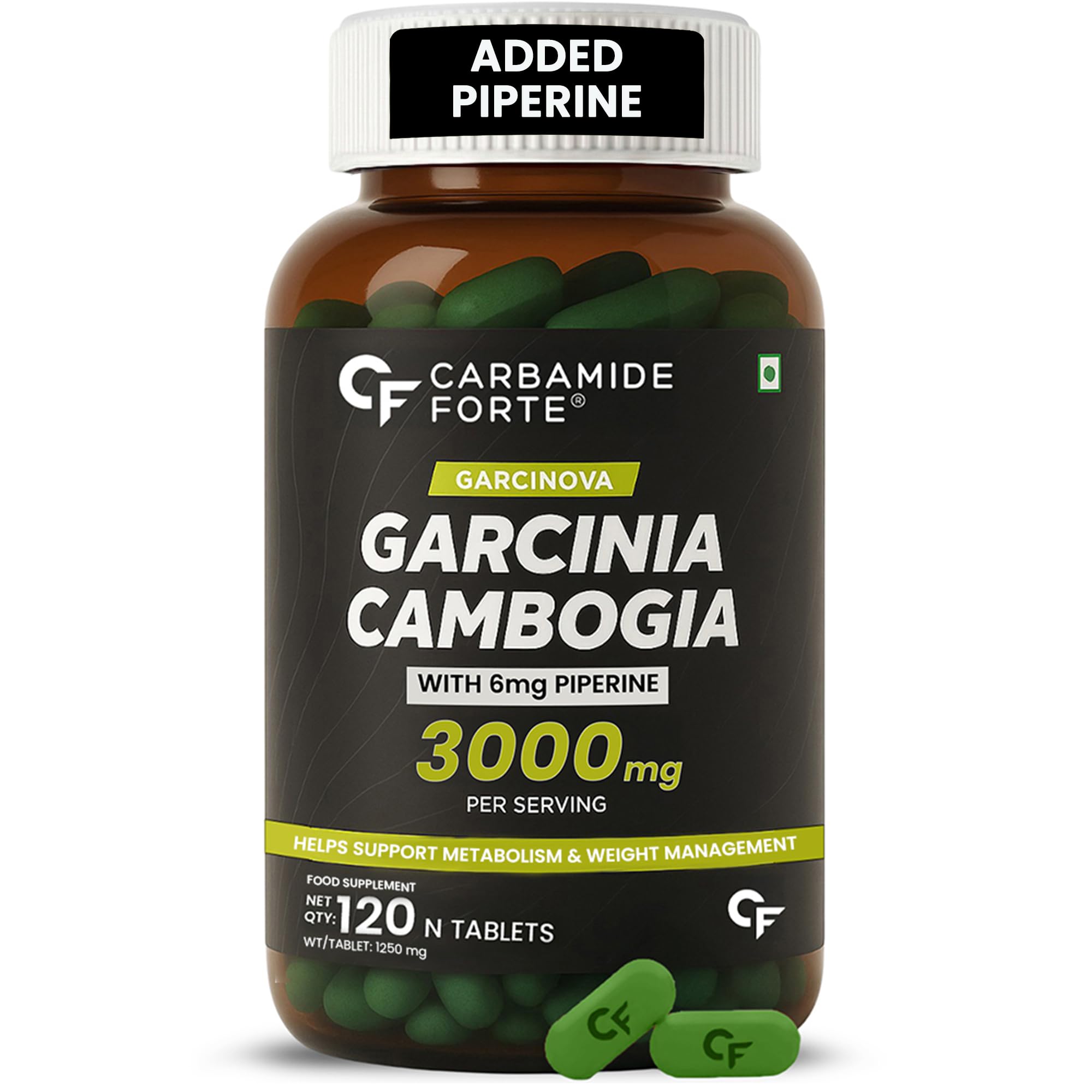 Carbamide Forte Garcinia Cambogia 3000mg 60% HCA & 6mg Piperine Per Serving | Weight Loss Supplement- 120 Veg Tablets