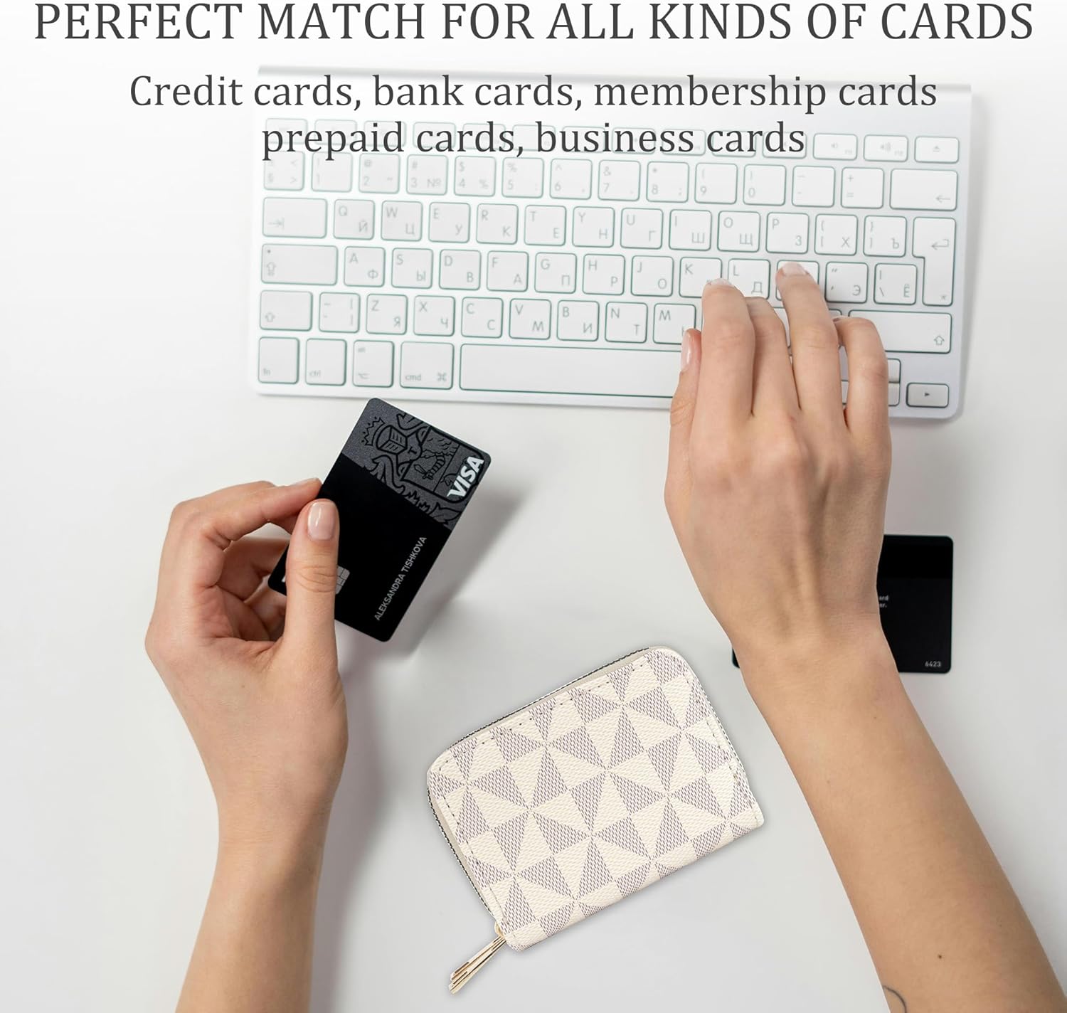 Veki Women's Credit Card Holder, RFID Leather Zipper Wallet, Small Zipper Card Case for Men and Women (Double Layer-White) - Image 4