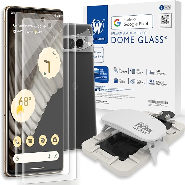 [2 DOME +1 CAM PACKAGE] Whitestone Dome Glass Screen Protector for Google Pixel 7 PRO (2022), Full Tempered Glass Shield with Liquid Dispersion Tech [Easy to Install Kit] Camera Film Protector - 2pack