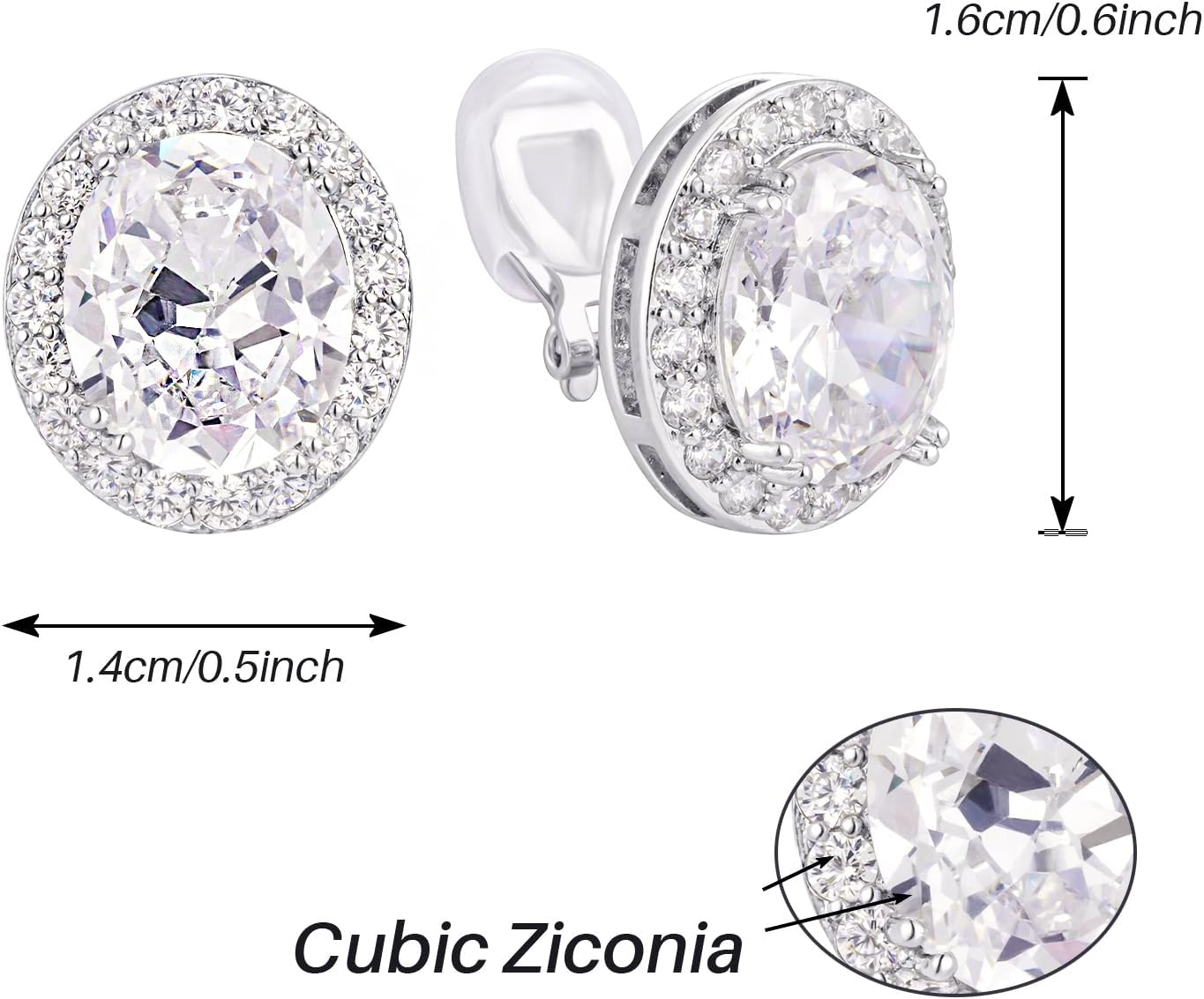 SELOVO Clip on Earrings Not Pierced Oval Statement Earrings Stud Silver Color Zircon Cubic Zirconia - Image 4