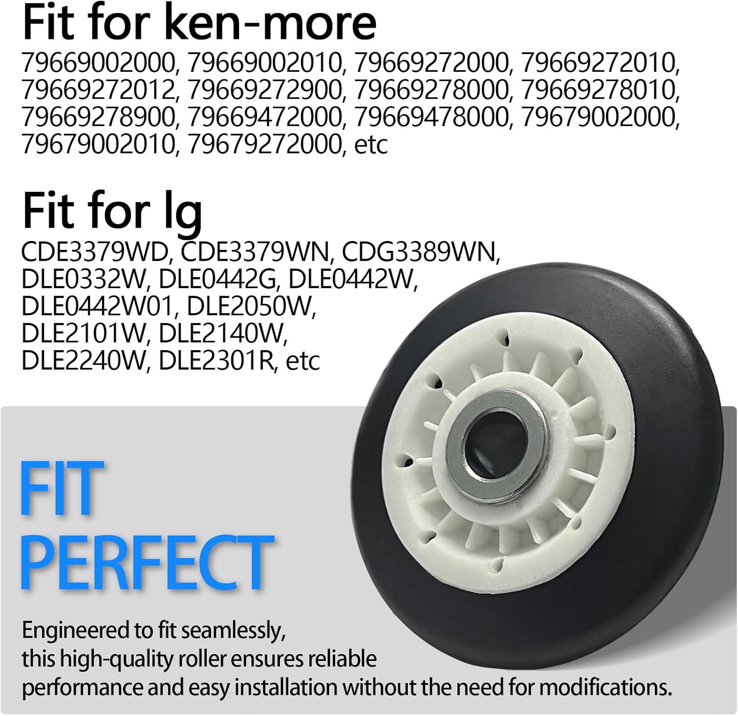 Dryer Drum Roller 4581EL3001E - Replacement Part Fit for l-g & ken-more Dryers, Heavy-Duty Rubber & Metal, Reduces Noise, Enhances Efficiency, Easy to Install (Pack of 4)