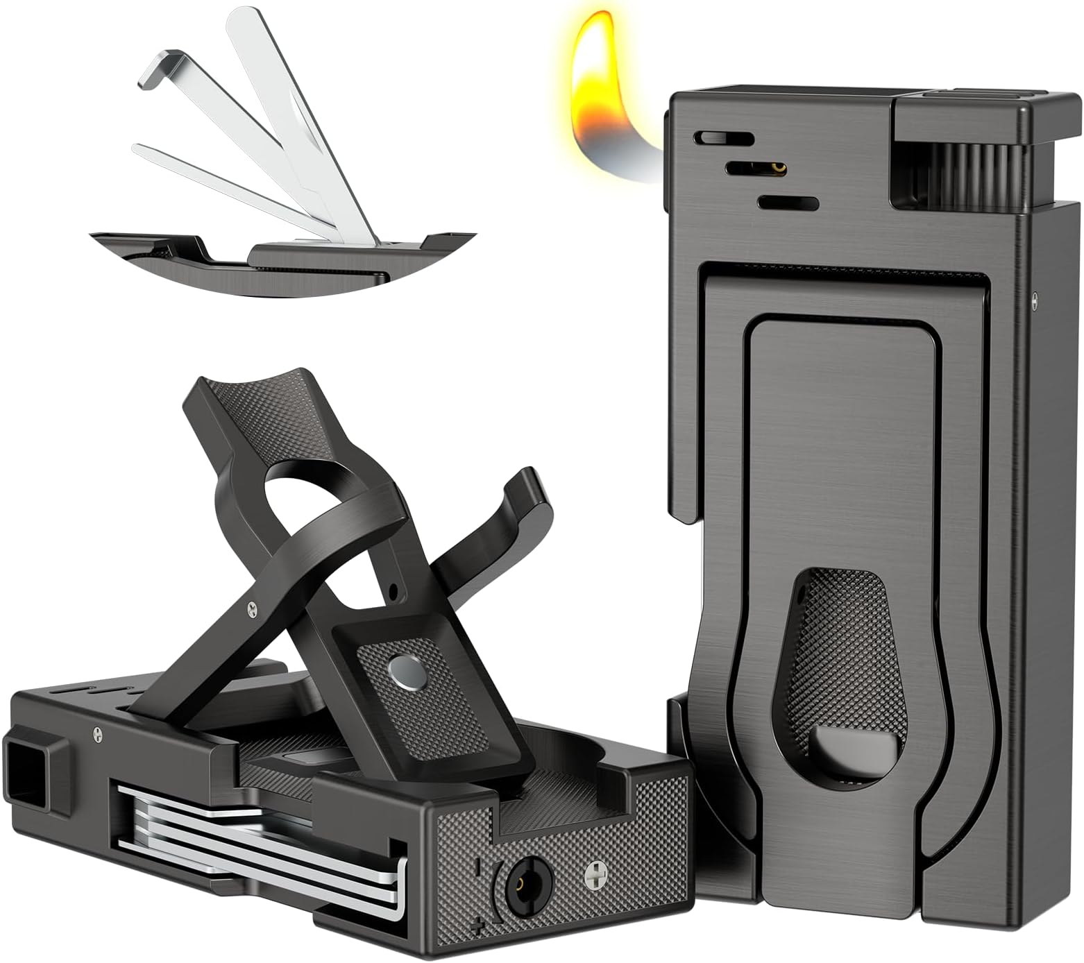 Multifunctional Pipe Torch Lighter, Built-in Pipe Holder, 3 in 1 Cleaning Tools, Refillable Butane Lighter with Angled Soft Flame, Practical Gas Lighter for Pipe Gift
