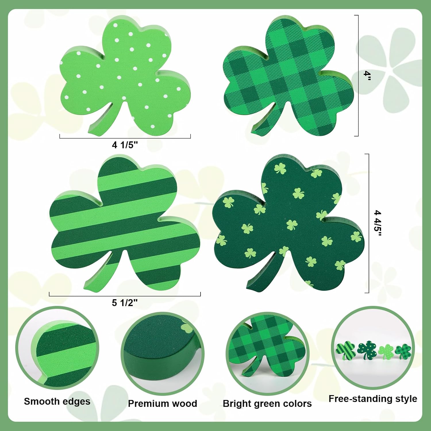 COCHIE Shamrock St Patricks Day Decorations, Wooden St. Patrick's Day Tiered Tray Decor Set of 4, Green Clover Saint Patrick Day Table Top Decoration for Home, Shelf, Door, Office Party (Pattern)