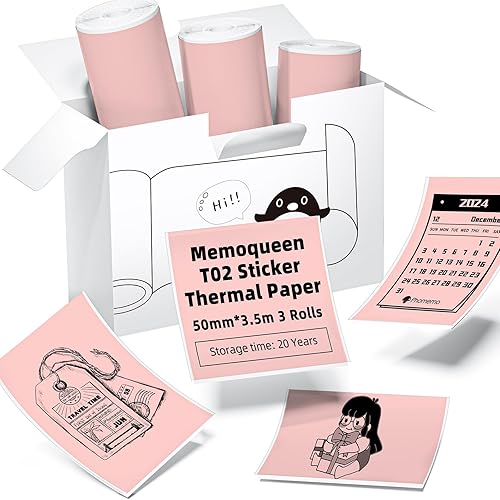 Vista 10 de Memoqueen T02 - Papel térmico rosa/amarillo/azul, papel de impresora de papel de color no adhesivo, compatible con T02 M02X, 2.08 pulgadas x 21.3