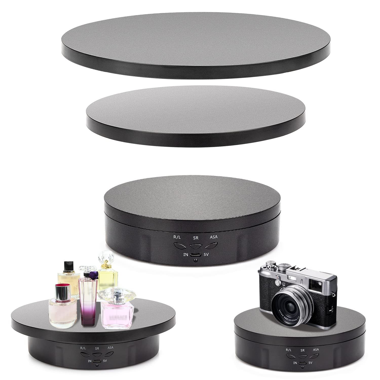 Plateau Tournant Électrique 12 Cm - Pour Photo Produits, Bijoux, Streaming, 3 Modes Alimentation, Silencieux