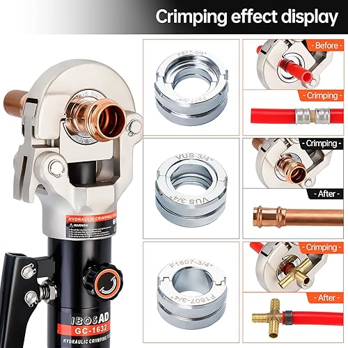 Vista 2 de IBOSAD Hydraulic Copper Pipe Tube Fittings Crimping Tool with1/2,3/4,1" Dies for Copper Pipe and F877 Stainless PEX Press