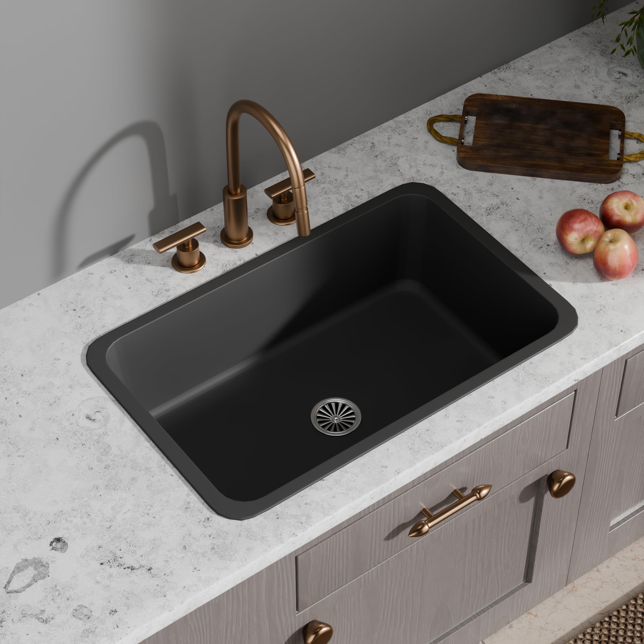 LUXART Black Quartz Kitchen Sink 31 x 19 x 9 IN – Granite Finish Sink With 10mm Thickness | Undermount, Topmount Scratch-Resistant Single Bowl Sink | Smooth Finish, UV Protection Heat Resistant-image-14