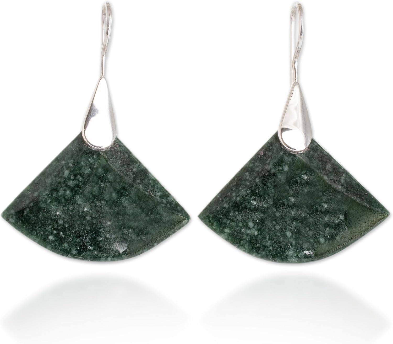 NOVICA Artisan Handmade Jade Dangle Earrings Contemporary Silver with Guatemalan Sterling Green Modern [1.7 in L x 1.2 in W x 0.2 in D] Cool Green Fan