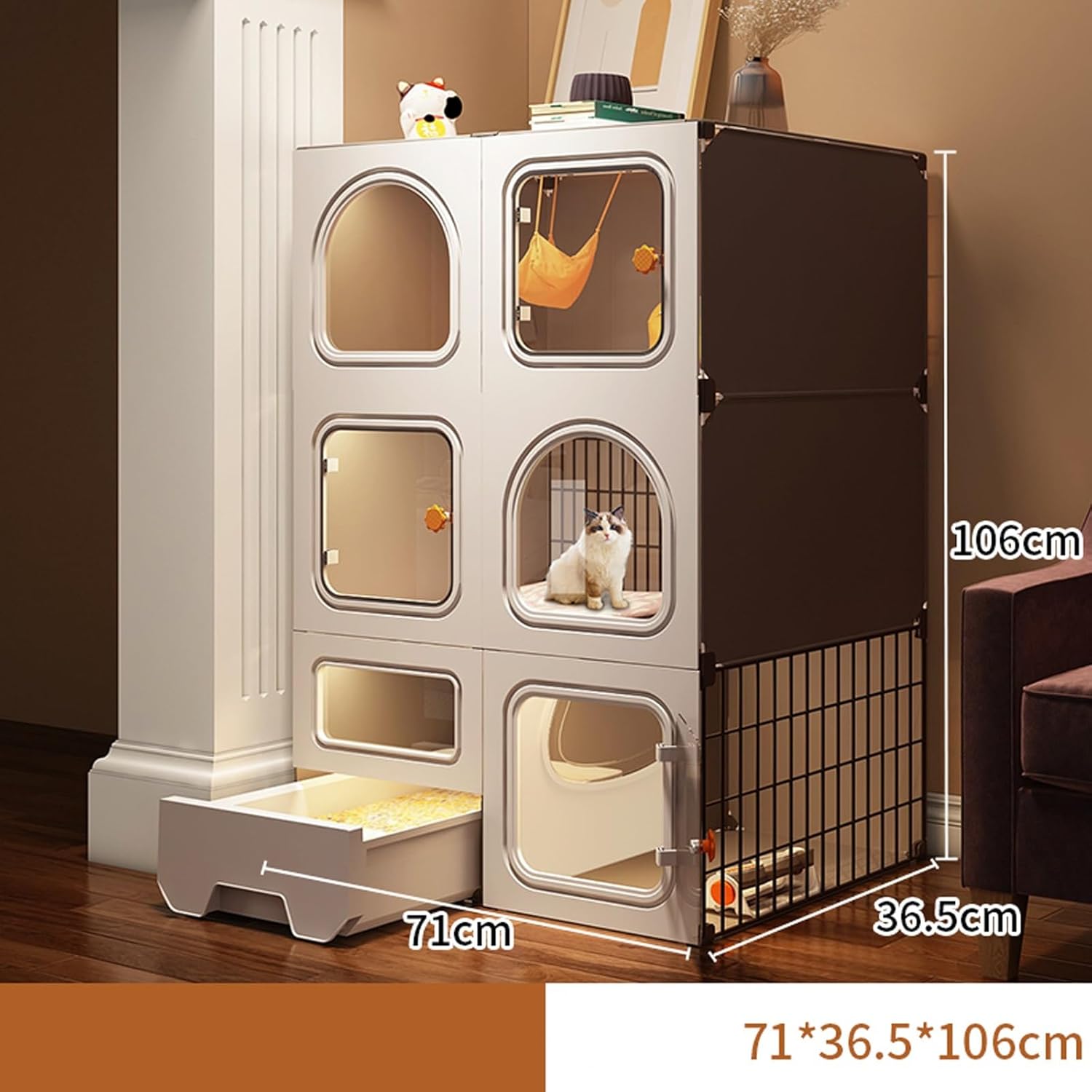 Semi-Enclosed DIY Cat Cages, Cat Enclosure Indoor Large with Litter Box Indoor and Outdoor Use Pet Kitten Crate Cat Playpen for Small Animal -with Accessories (A 71 * 36.5 * 106Cm)