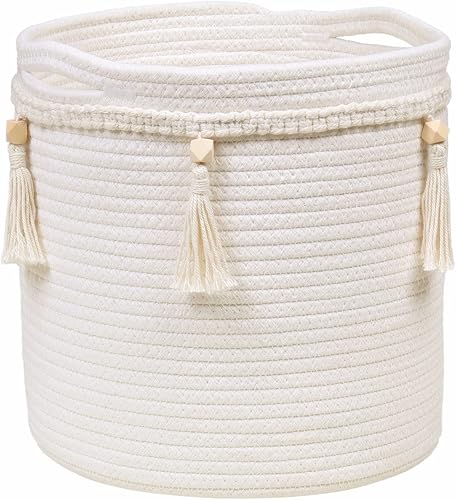 Cesta bohemia con bonita borla tejida de macramé, organizador de cuerda de algodón para decoración bohemia de habitaciones, decoración de