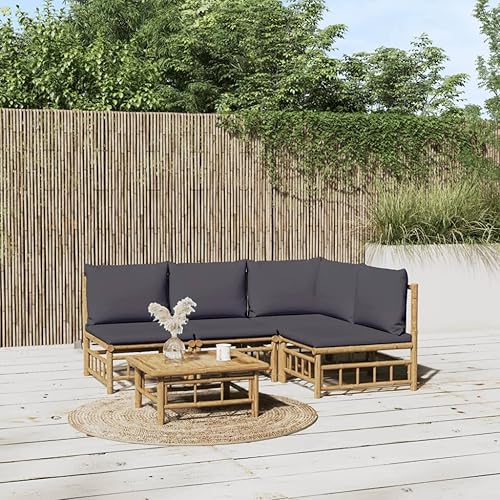 Miniatura 54 de 5 Piece Bamboo Garden Lounge Set Outdoor Patio Furniture with Beige Cushions, Natural Bamboo Rectangular Seating Set for Backyard, Porch, and