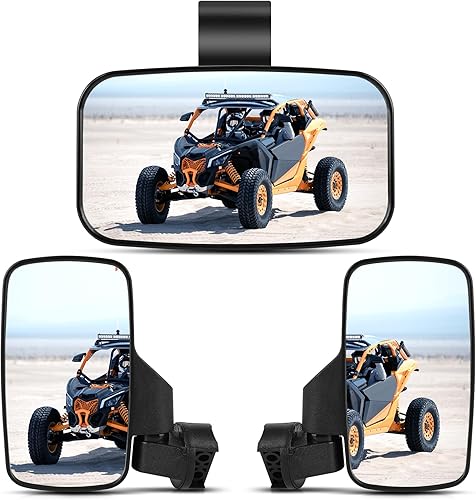 Goottan Espejos laterales UTV y espejo central, espejos laterales ajustables con jaula de barra enrollable de 1.6 a 2 pulgadas compatible con