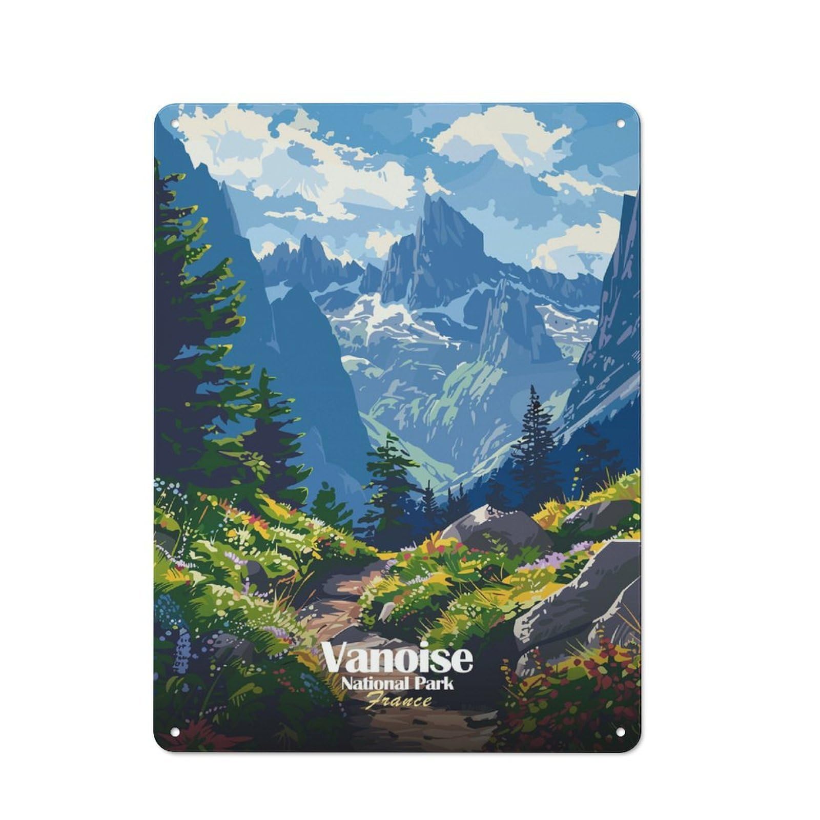 Junmoney Style-12 Tin Wall Plaque 40X30cm With Vanoise National Park France Landscape For Guest Room Or Hallway, For Updating Guest Room And Hallway After Moving