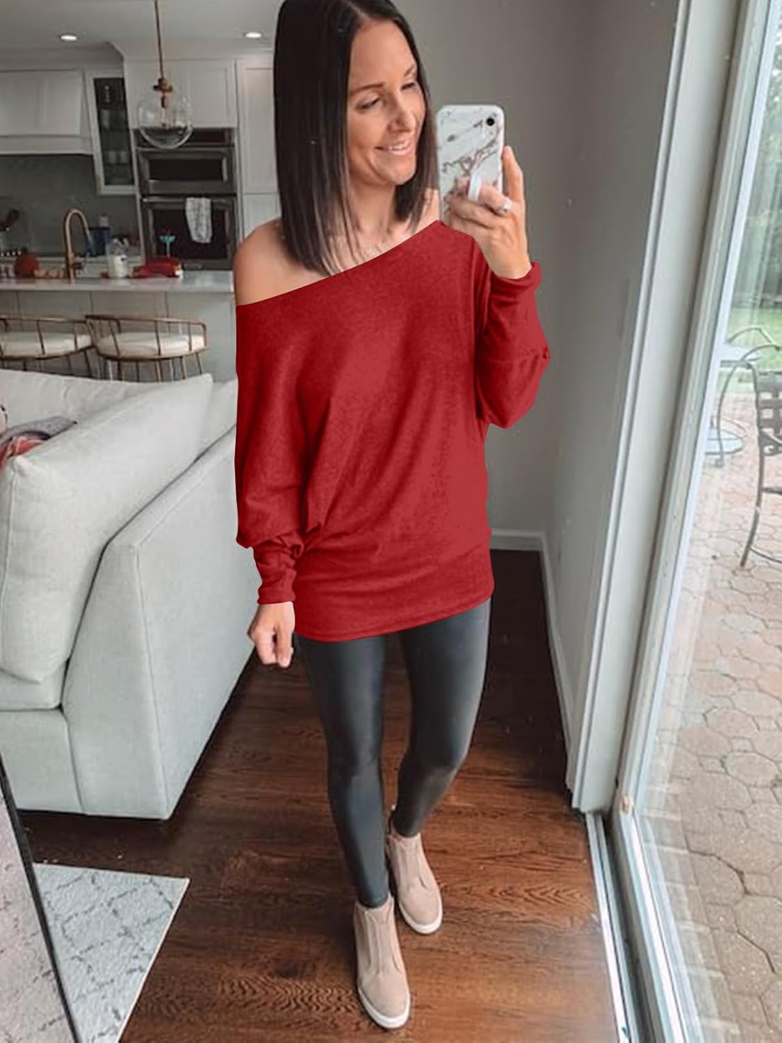 Poetsky Women's Long Sleeve Off Shoulder Tunic Tops Loose Casual Oversized Shirts Blouse - Image 3