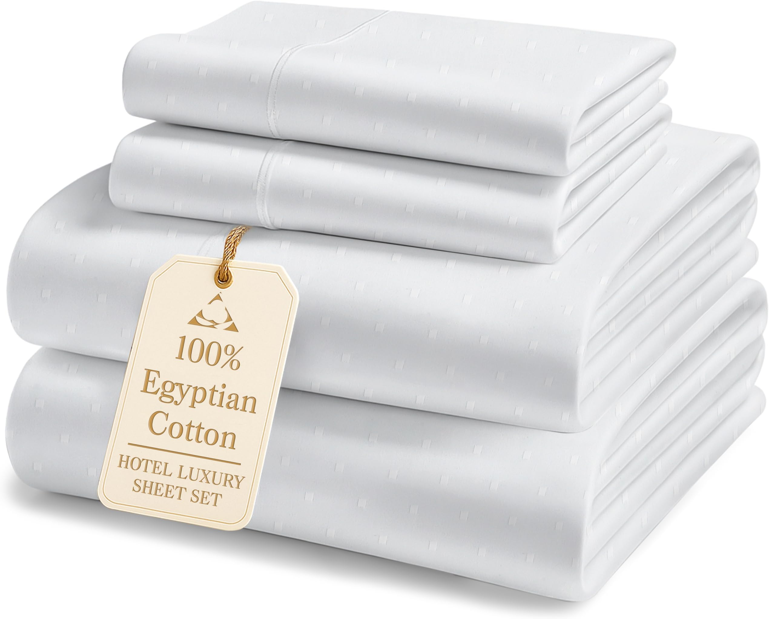 LANE LINEN 100% Egyptian Cotton Bed Sheets - 1000 Thread Count 4PC King Sheets Set, Long Staple Bedding Sheets, Sateen Weave, Luxury Hotel Sheets, Fits Upto 16" Mattress, Swiss Dot - White