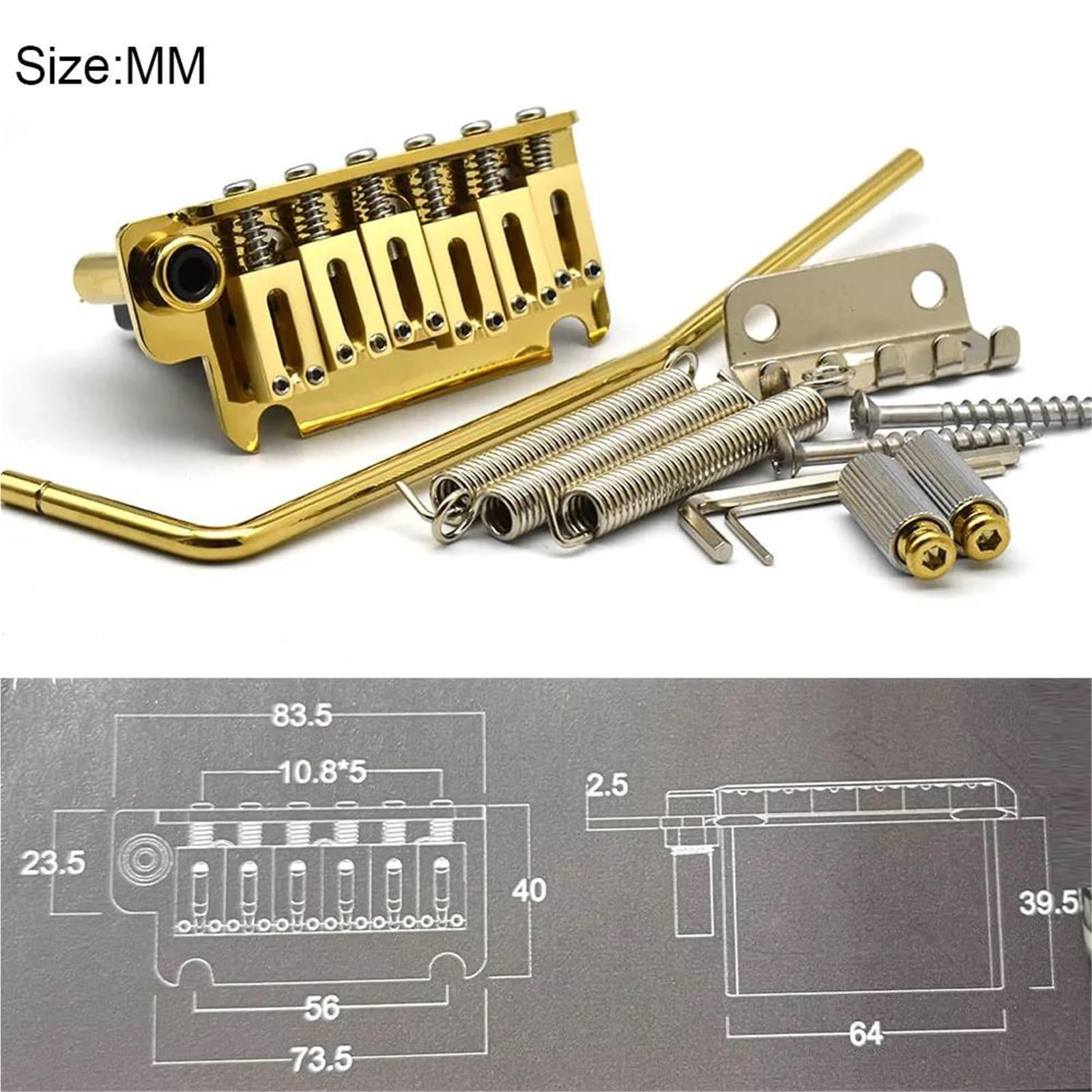 Mostek Gitarowy Rozstaw Strun Gitarowych Tremolo Bridge 10,5 MM/10,8 MM Podwójne Standardowe Akcesoria(B Gold 1)