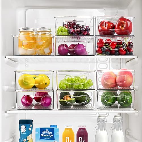 Miniatura 3 de Juego de 8 cubos organizadores de refrigerador 4 contenedores grandes y 4 medianos organizadores apilables y transparentes para refrigerador