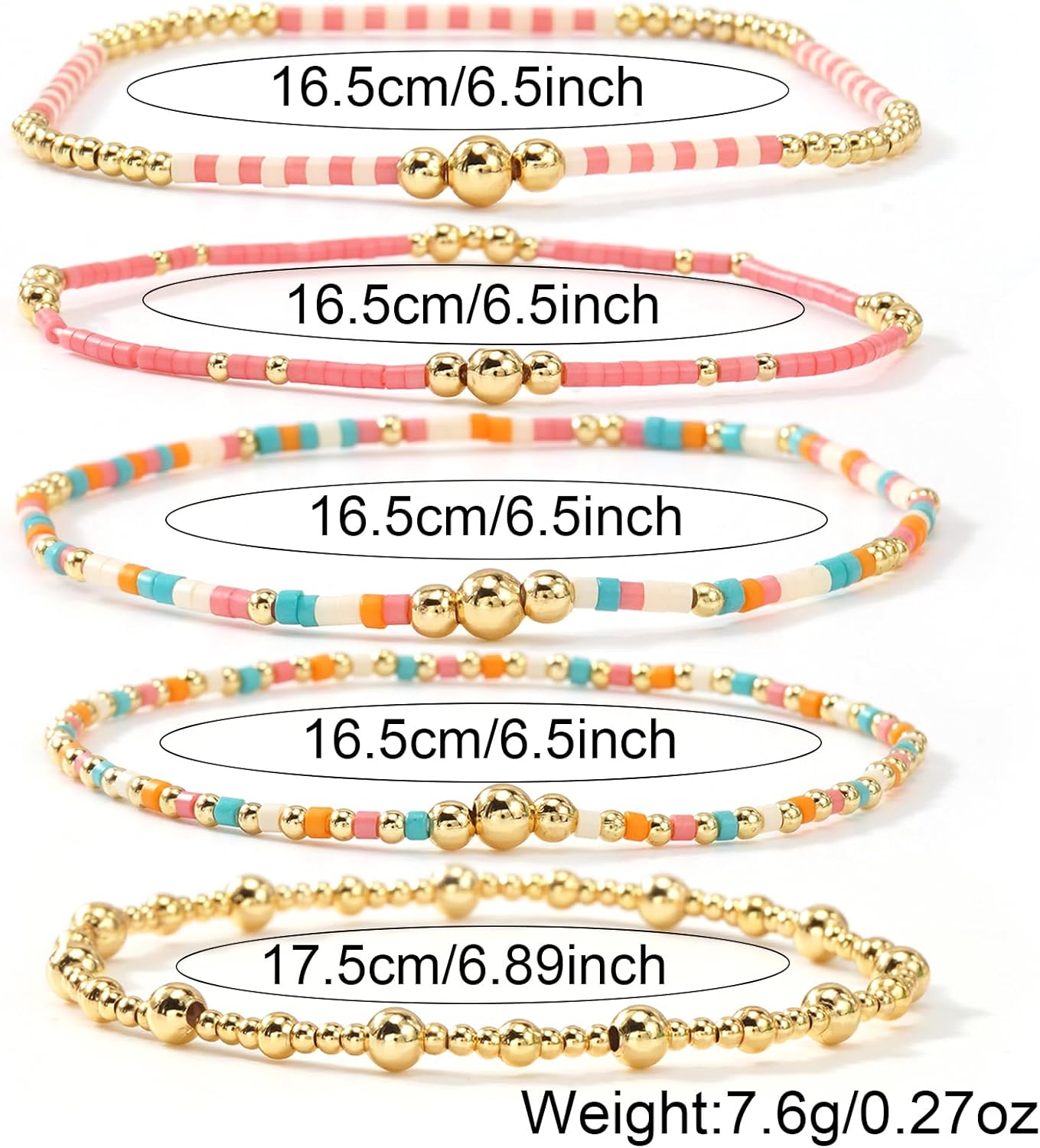 14K Gold Beaded Ball Stackable Bracelets for Women,Bohemian Stretch Colorful Seed Beads Bracelet Stack Fashion Holiday Jewelry Gift Friendship - Image 6