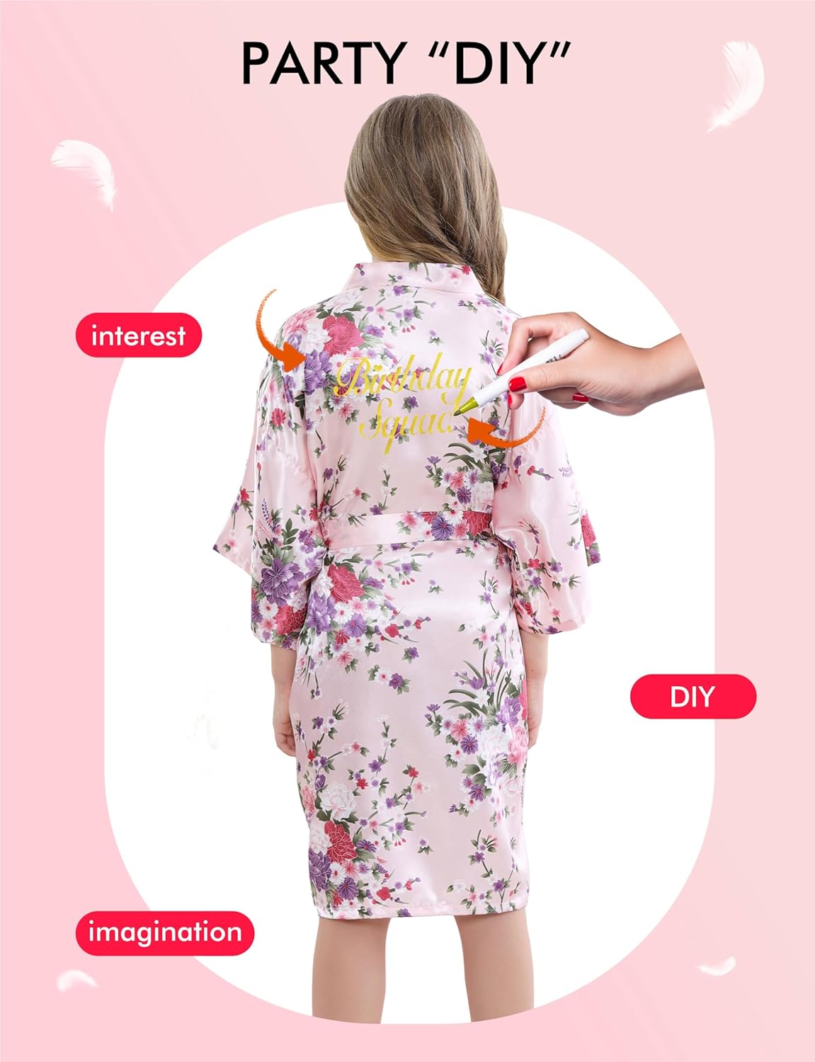 6Pcs Girls Silky Robes Birthday Girl Spa Party Wedding Bridal Party Flower Girl Robe Kimono