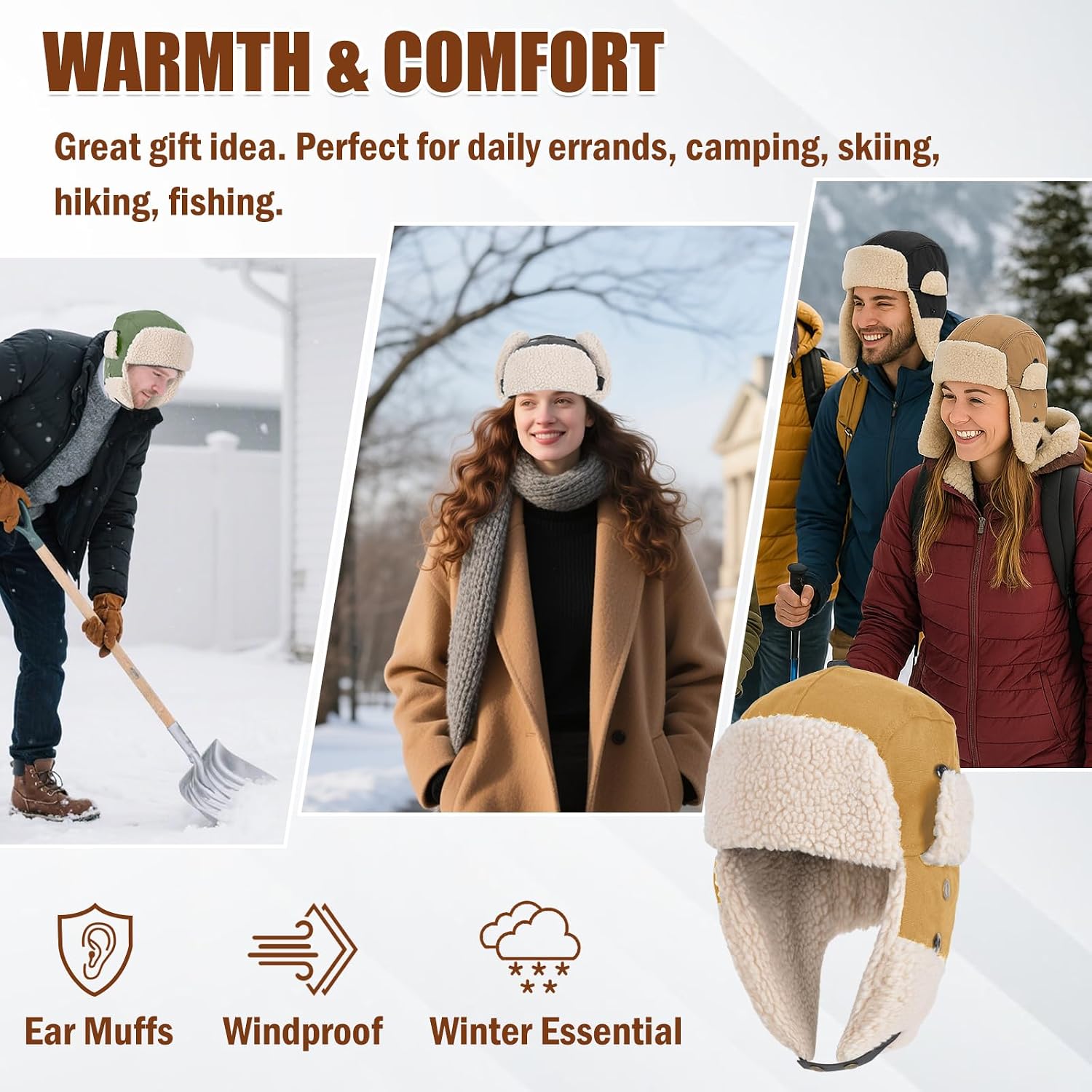 AYAMAYA Trapper Hat for Men Women, Warm Winter Russian Aviator Hat with Fleece Ear Flaps, Windproof Ushanka Headwear