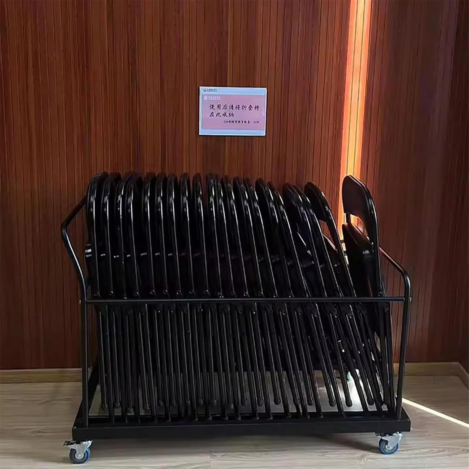 Carrito para almacenar sillas Plegables, Plataforma móvil Plegable para 16-20 sillas Plegables, Plataforma metálica Resistente con Ruedas de Goma con Bloqueo, Ideal para oficinas y Empresas.
