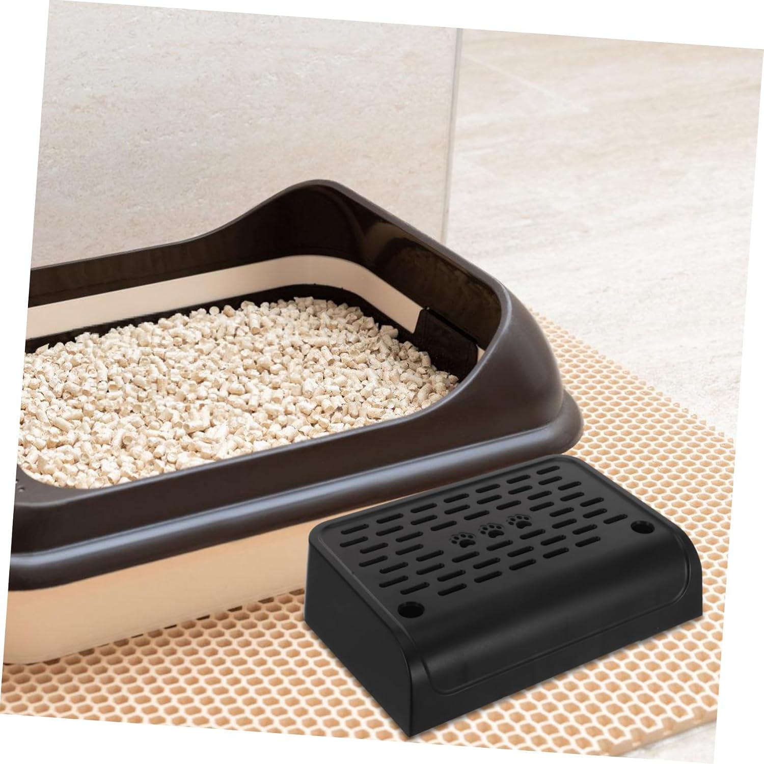POPETPOP Elevated Cat Litter Ramp Filter Function Portable Plastic Steps for Small Cats Reduces Litter Easy to Comfortable Rest Area for Elderly