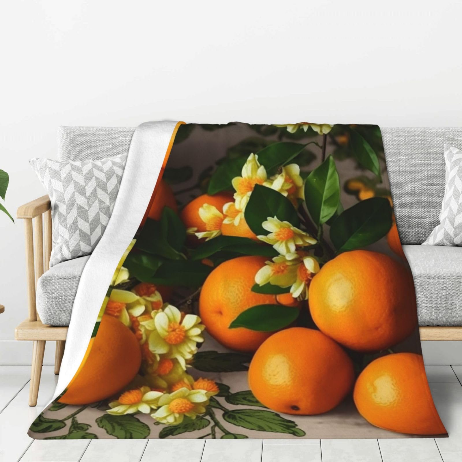 Couverture polaire en flanelle fleurs et fruits 152x127 cm pour lit et canapé
