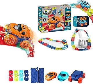 OLLOUM Zero Gravity Car Track Set,Changeable Track with LED Light-Up Race Car，Race Tracks and LED Toy Cars,Flexible Changeable Race Car Track Toys for Boys Girls (Color : 92pcs, Size : 1pc)