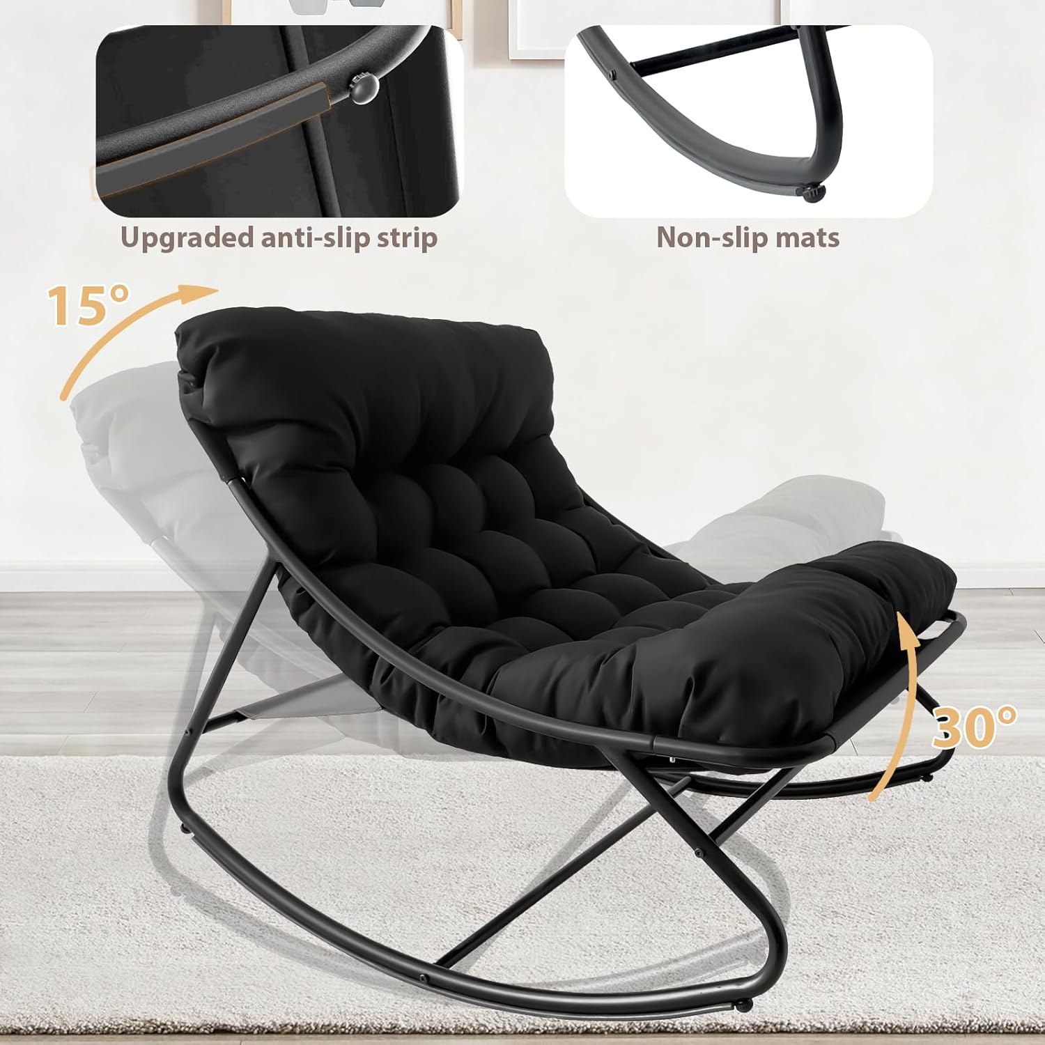 Indoor Rocking Chair, Rocking Chair with Foot Rest, Comfy Rocking Chairs with Thick Cushion and Frame, Mecedora for Outside Porch Patio Backyard Balcony Bedroom Offices (Black.)