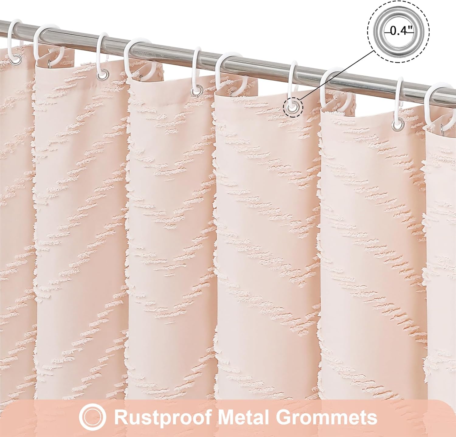 Extra Long Light Pink Shower Curtain 72 x 84 Inches, Boho Tufted Chevron Striped Fabric with Chic Textured Design Modern Farmhouse Curtain