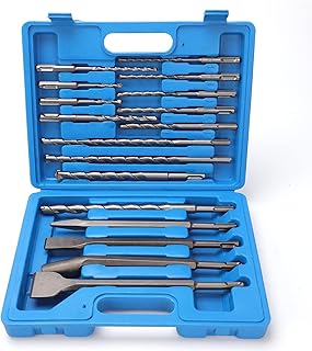 Rotary Hammer Drill Bits Set, 17 Pcs SDS Plus Carbide-Tipped Masonry Drill Bits and Chisels for Concrete, Stone, Brick, with Storage Case