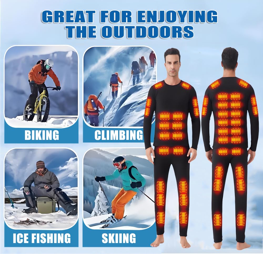 sous-vêtements Thermiques Chauffants Unisexes, sous-vêtements Thermiques Chauffants électriques,Haut à 26 Zones,Pantalon à 16 Zones Chauffage,Connexion USB et DC,adaptés au Camping et à la randonnée