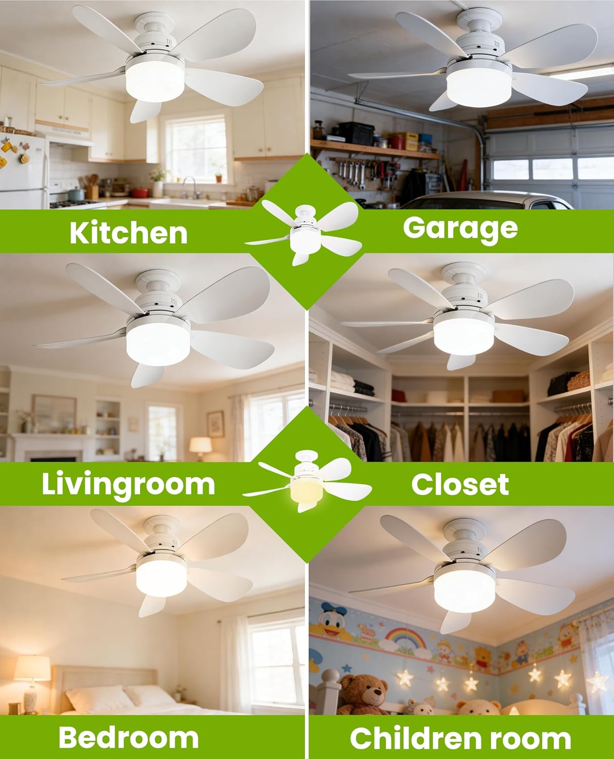 Ceiling Fans with Lights and Remote 20.5 Inch, Light Socket Fan 3CCT Dimmable Outdoor, 24DB Noiseless Flush Mount Ceiling Fan Night Light for Bedroom Living Room Patio and Kitchen, White
