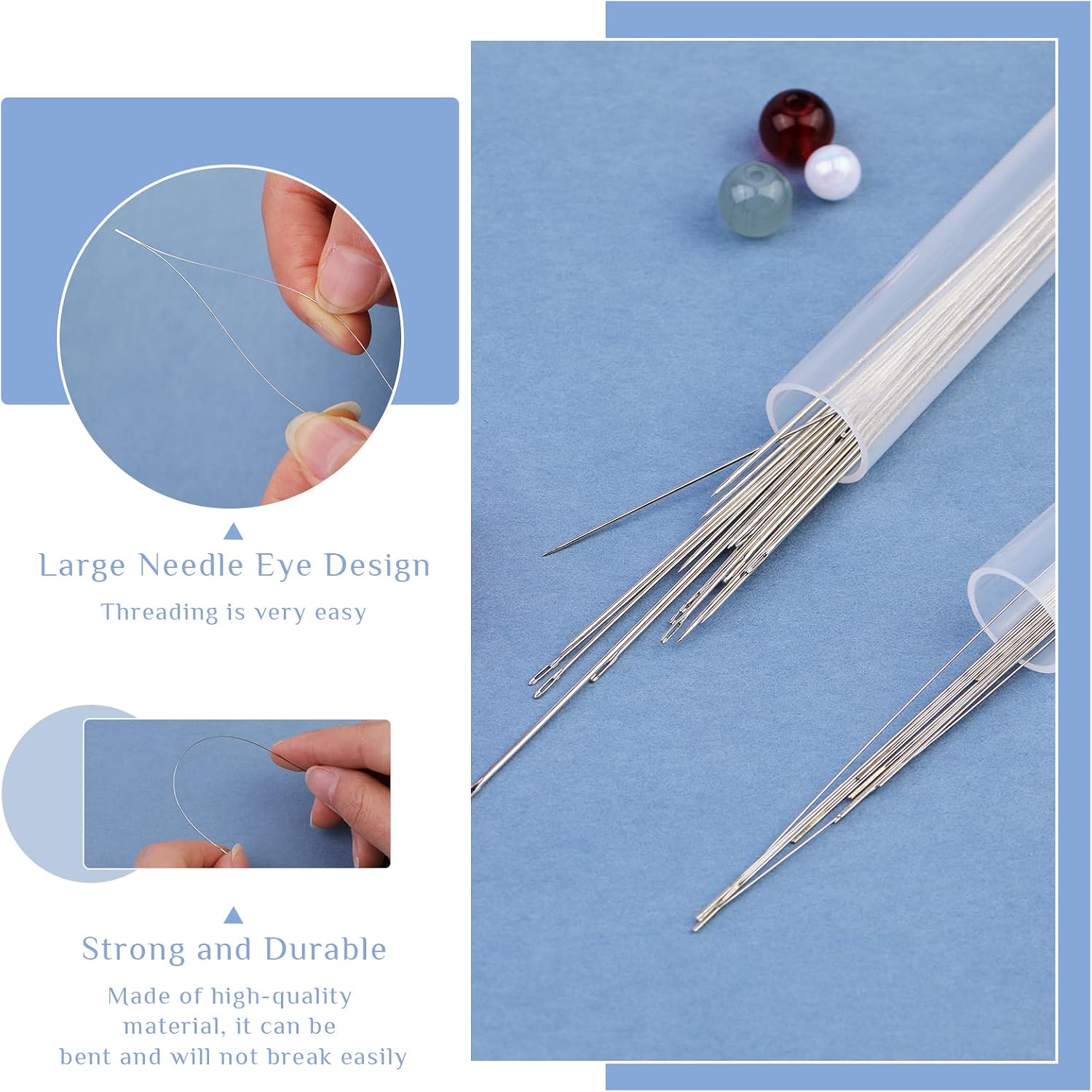 Zxiixz Beading Needles,10 Sizes Long Beading Needles Beading Seed Beads Needles Large Eye Beading Needles Set with Yarn Scissors,Thimble,Needle Threaders,Needle Bottle,for Jewelry Making