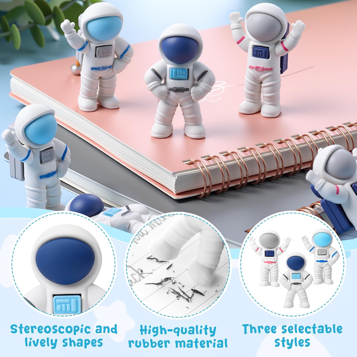 Resurhang 144 Pcs Space-Themed Eraser Space Men Figure Party Favors Outer Party Favors for Prizes Supplies (Astronaut)
