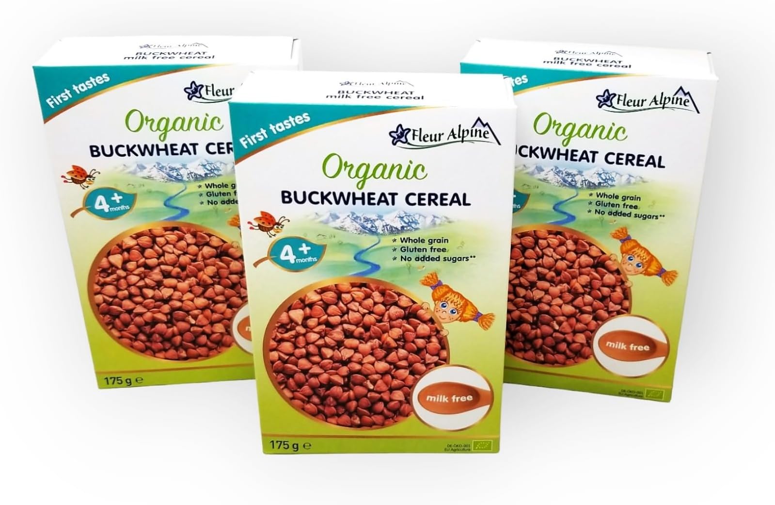 Fleur Alpine Organic Buckwheat Baby Cereal - Nutrient-Rich, Gentle Introduction to Solids and Easy To Make Breakfast Meal - For Babies from 4 months - 175 grams - Pack of 3