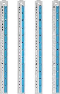 sourcing map 4 reglas rectas de metal de 30 cm métricas SAE de aleación de aluminio, herramientas de escala con agujero para medir, estudio, lectura, aula, oficina, color azul