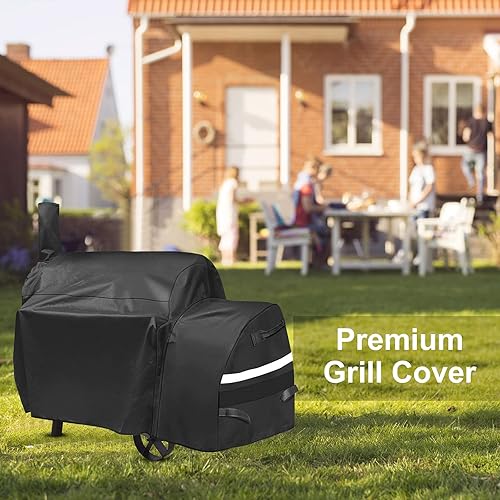 Vista 25 de Grisun Grill Cover for Oklahoma Joe's Rider 900 & Rider DLX Grills, Anti-Fade Waterproof Charcoal Offset Smoker Cover, Strap for Fix, Fabric Handle
