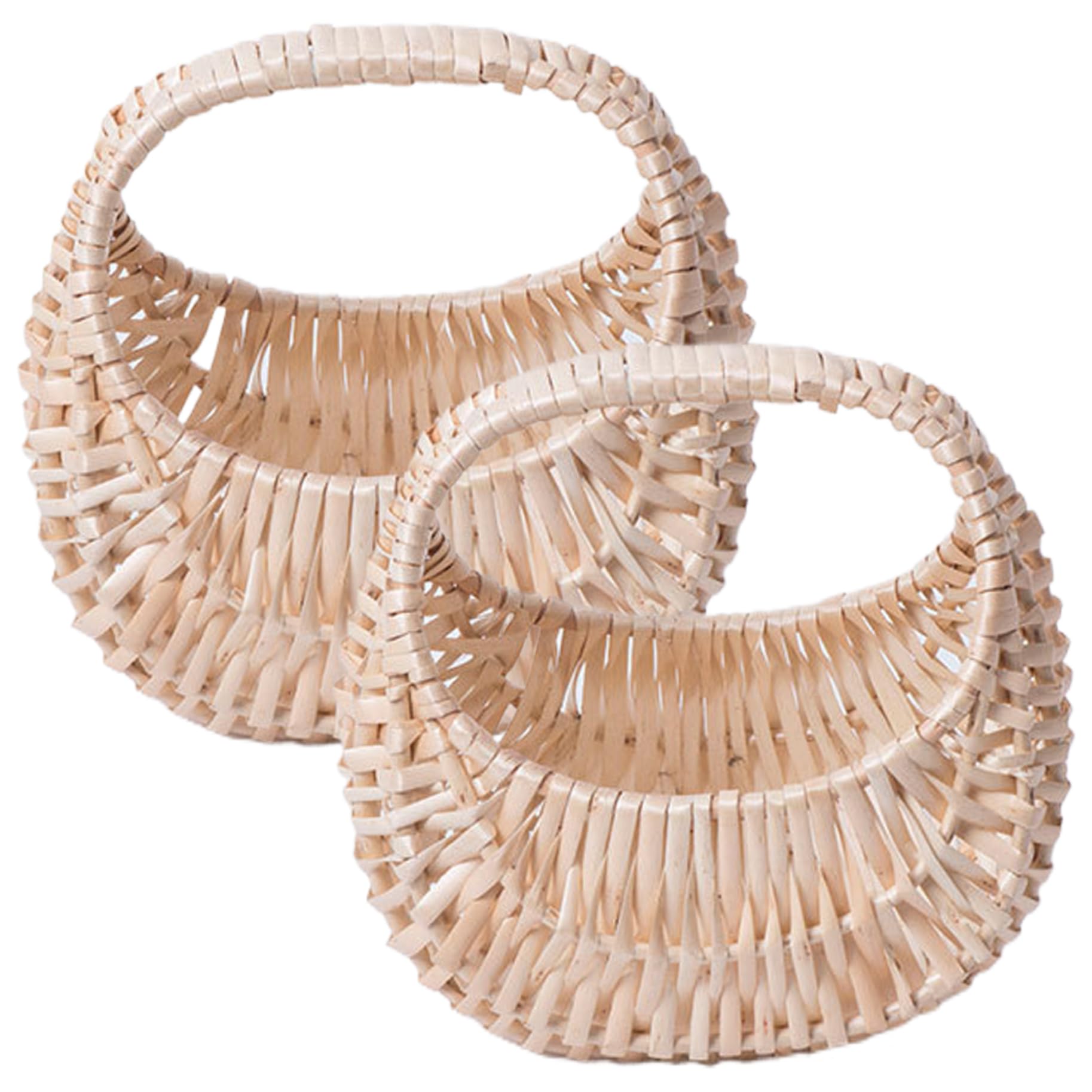 Hotainoys Girls 2Pcs Flower Basket Set Of 2 Half-Moon Rattan Woven Flower Basket With Handle Pastoral Decorative Baskets For Weddings Ceremony Home For