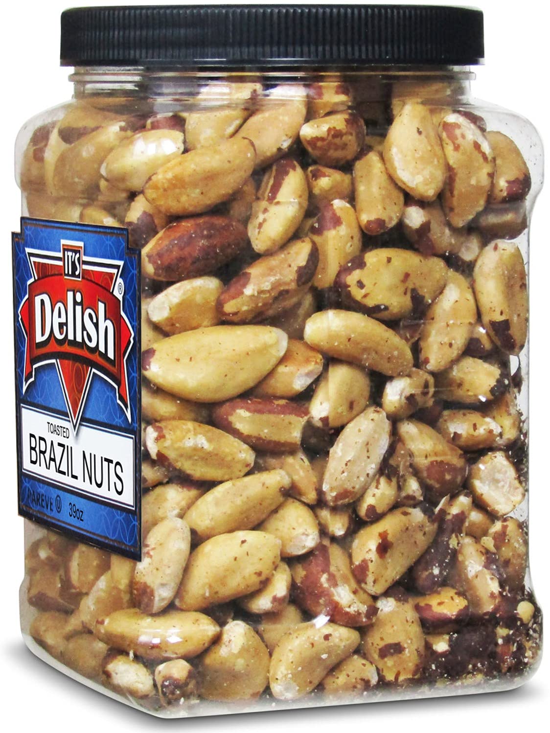Gourmet Toasted Brazil Nuts by Its Delish, 39 Oz Jumbo Reusable Container (Jar) – Oven Fresh Dry Roasted Whole Shelled Brazil Nuts Unsalted - Keto, Vegan, Kosher