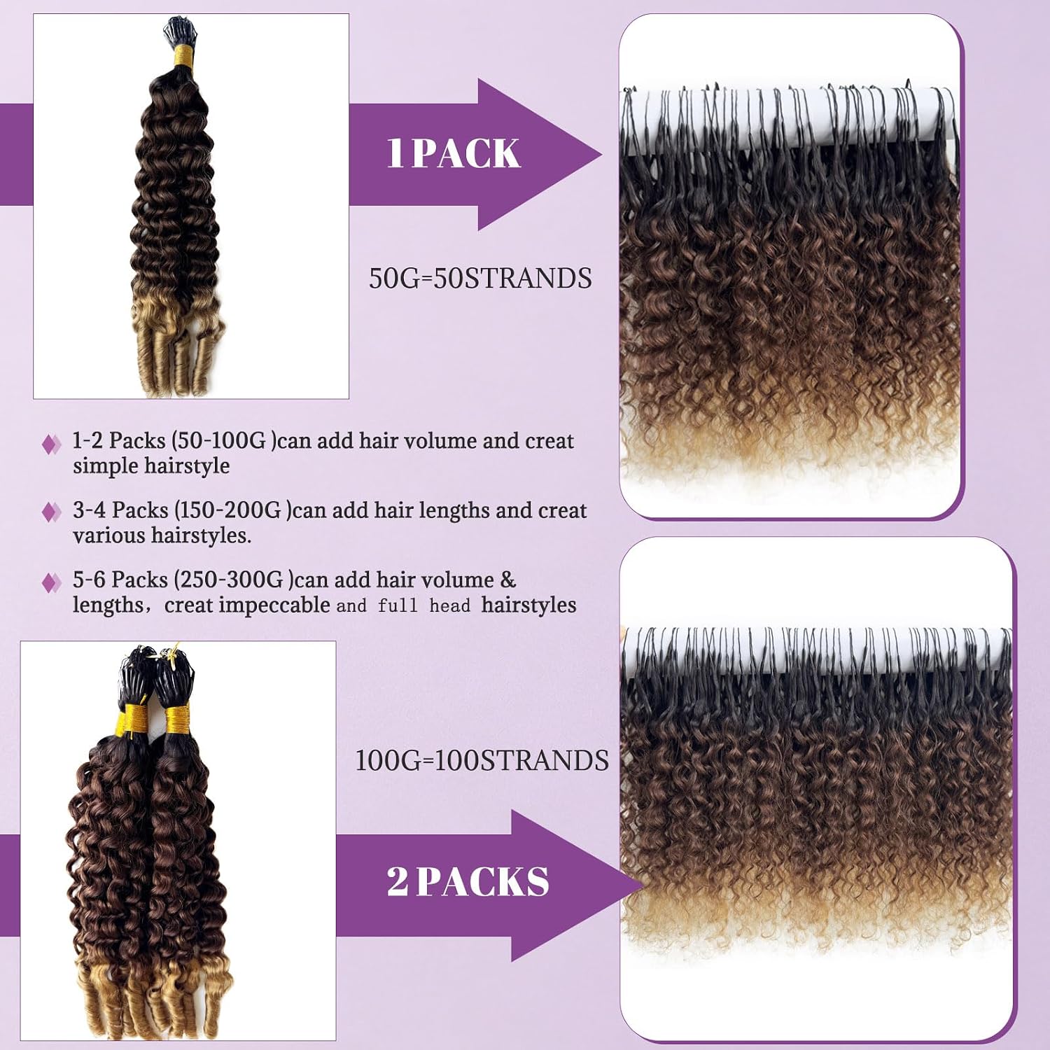 Crochet Human Hair Extensions 16 Inch Micro Pre Looped Burmese Curly Human Feather-Line Invisible Crochet Hair Extensions Pre Separated Knotless Ombre Honey Blonde Corchet Human Hair for Braiding 50G