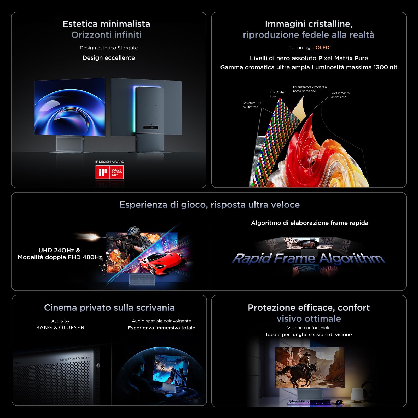 TCL OLED Monitor 32X3A 31.5”, 4K UHD (3840x2160) resolution, OLED+ technology, 240Hz, (480Hz FHD), Matte Screen, 1300 nits peak brightness, 0.03ms GTG response time, AMD Freesync Premium