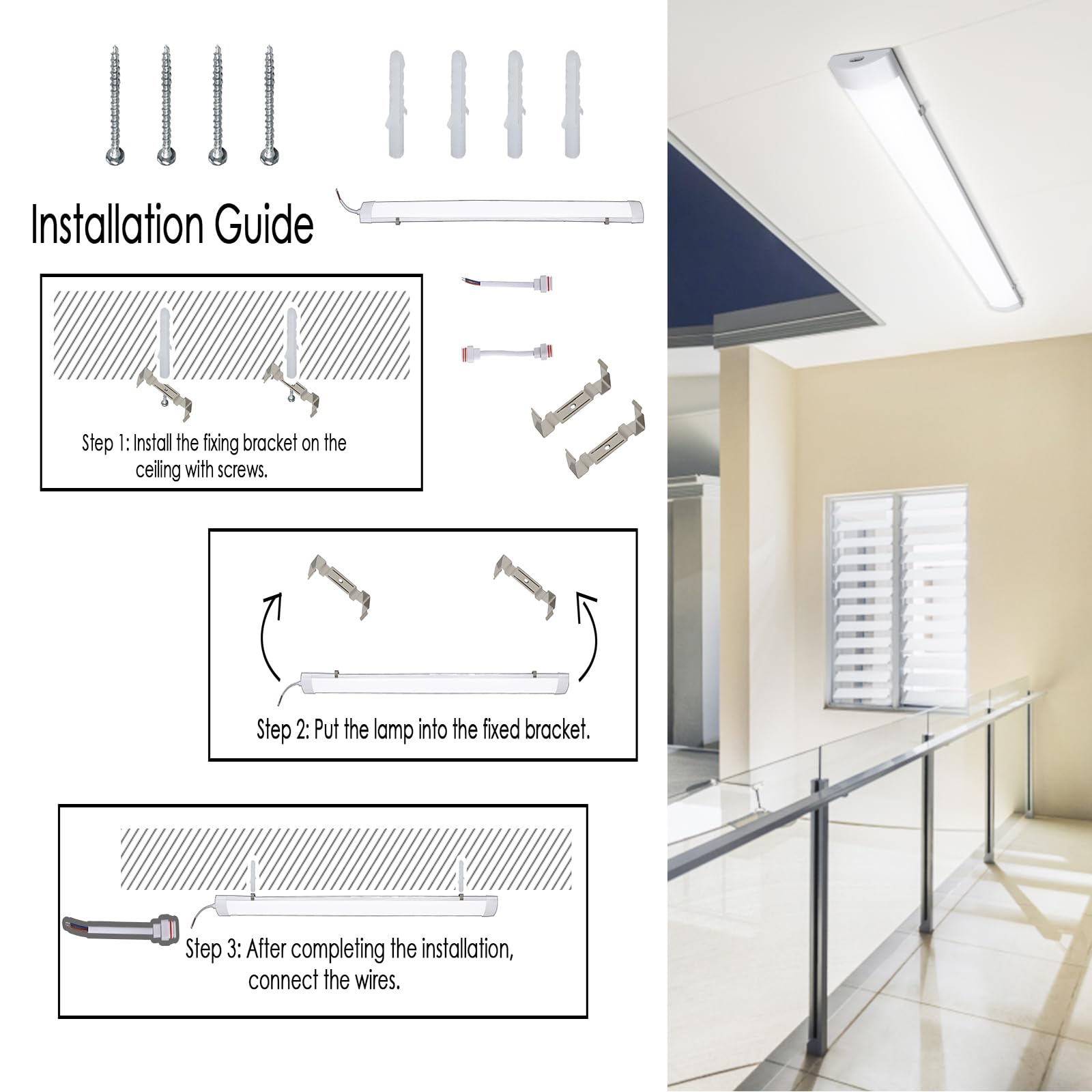 Lámpara LED para ambientes húmedos, 60 cm, 18 W, 1530 lm, IP65, resistente al agua, lámpara de taller, 4000 K, blanco neutro, tubo fluorescente, lámpara LED para garaje, sótano, cocina, baño,