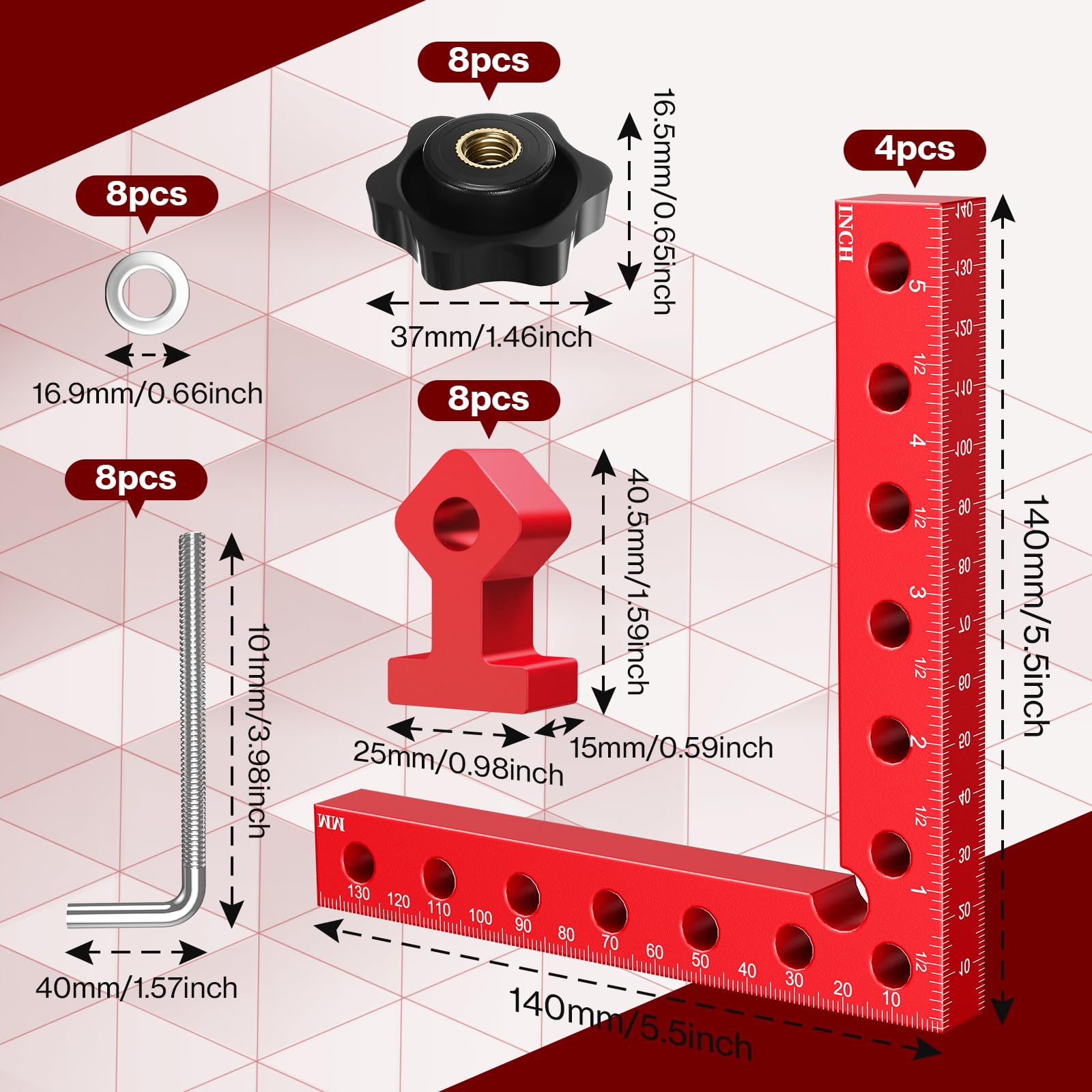 Preciva Équerre de Positionnement à 90° avec Coffret, Pince d'Angle en Alliage d'Aluminium et Acier Inoxydable pour Menuiserie, Bloc de Menuiserie Professionnel pour Cadres, Armoires, Tiroirs