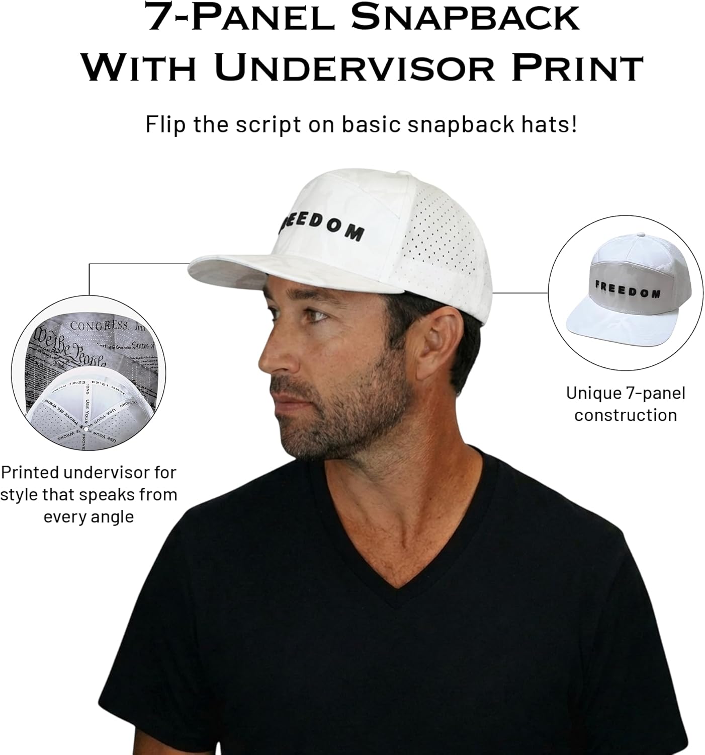 Freedom Hat | USA Trucker Hat for Men & Women | Breathable Water-Resistant Snapback | Undervisor Design