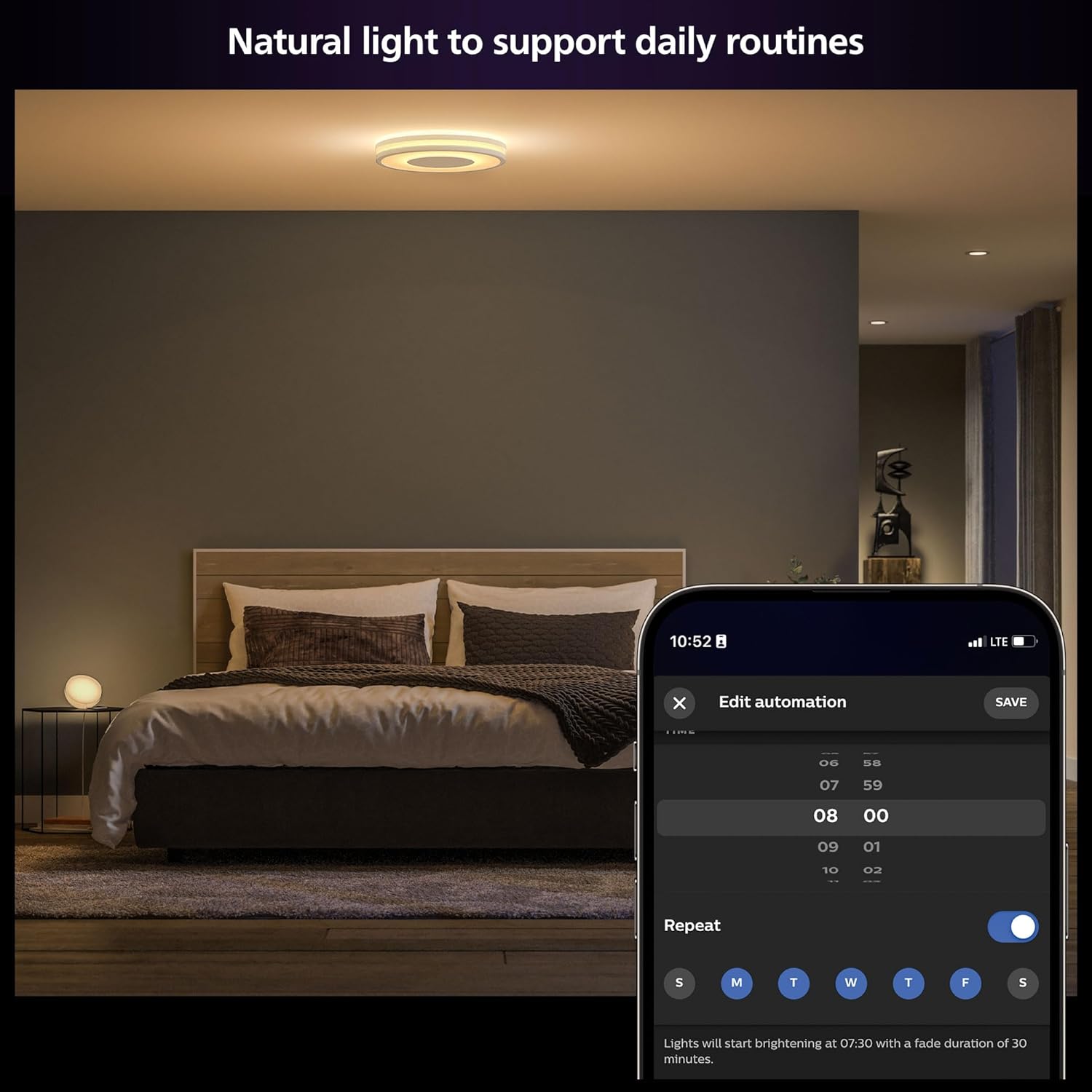 Philips Hue Being Ceiling Light, White - White Ambiance Warm-to-Cool White Smart LED Light - 1 Pack - Control with Hue App - Compatible with Alexa, Google Assistant, and Apple Homekit - Image 4